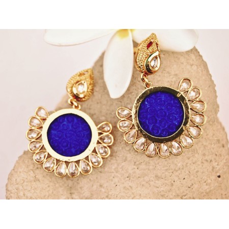 Royal Blue Diamond Bordered Antique Earrings